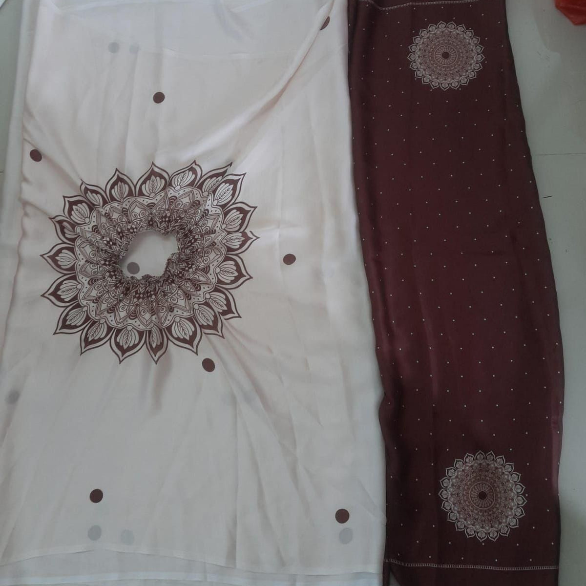 Satin Silk Printed Kaftan Saree With Unstitched Blouse