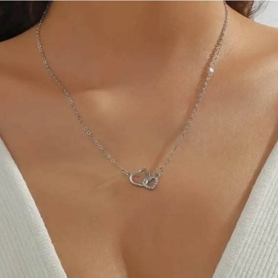 Women's Dual Heart Pendant with Chain Micro Plating