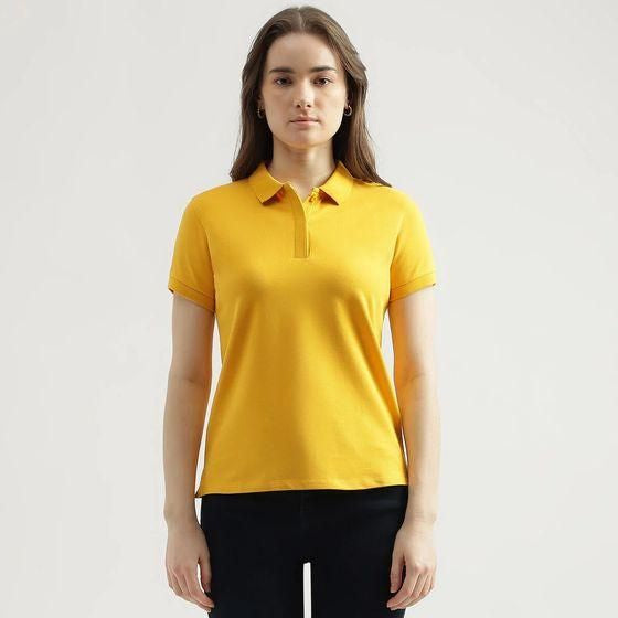 Ketex Yellow Cotton Blend Polo Neck Tshirt