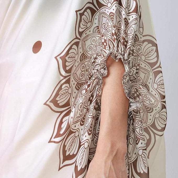 Satin Silk Printed Kaftan Saree With Unstitched Blouse