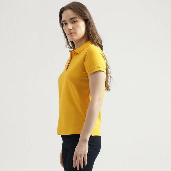 Ketex Yellow Cotton Blend Polo Neck Tshirt