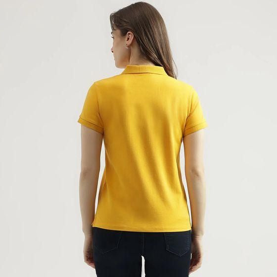 Ketex Yellow Cotton Blend Polo Neck Tshirt