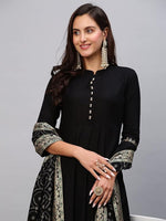 GoSriKi Women's Cotton Blend Solid Anarkali Kurta with Pant & Dupatta